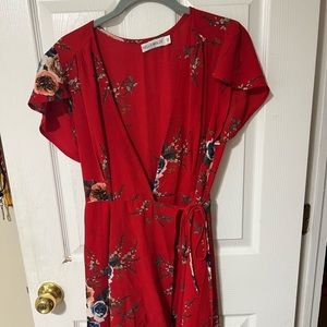 red floral mini wrap dresses